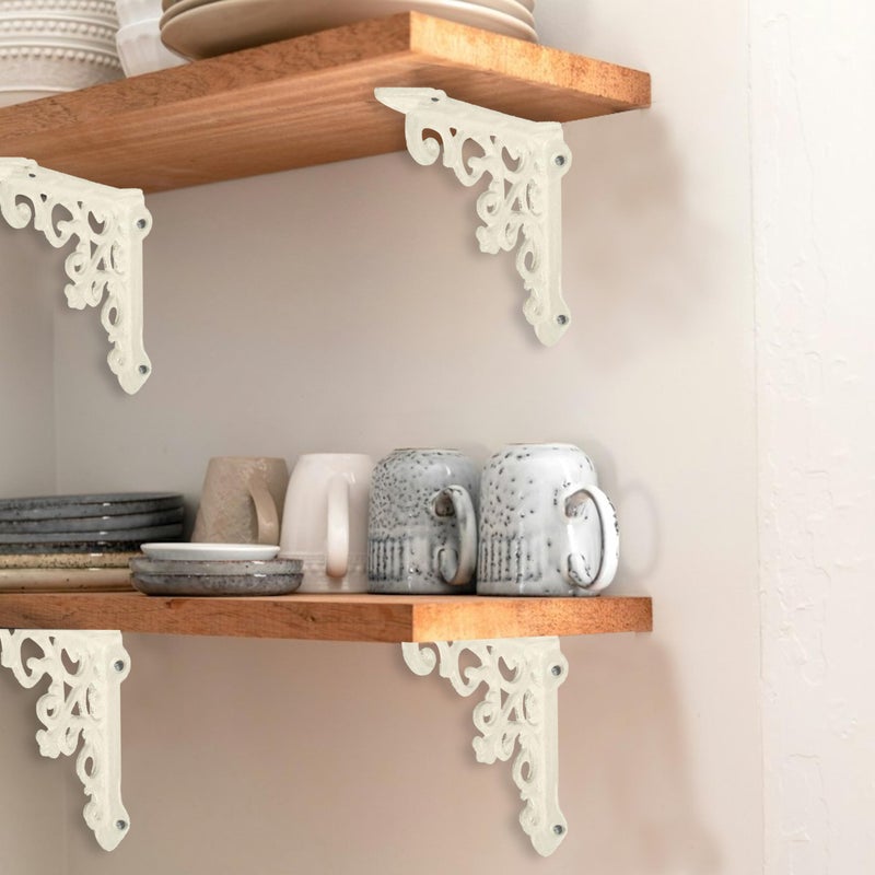 NACH Decorative Shelf Brackets, 4 Pack of 5 x 1.2 x 5 inch, Antique White Cast Iron Wall Shelf Brackets - Decorative Bookshelf Brackets - Victorian Style Shelf Bracket - Image 2